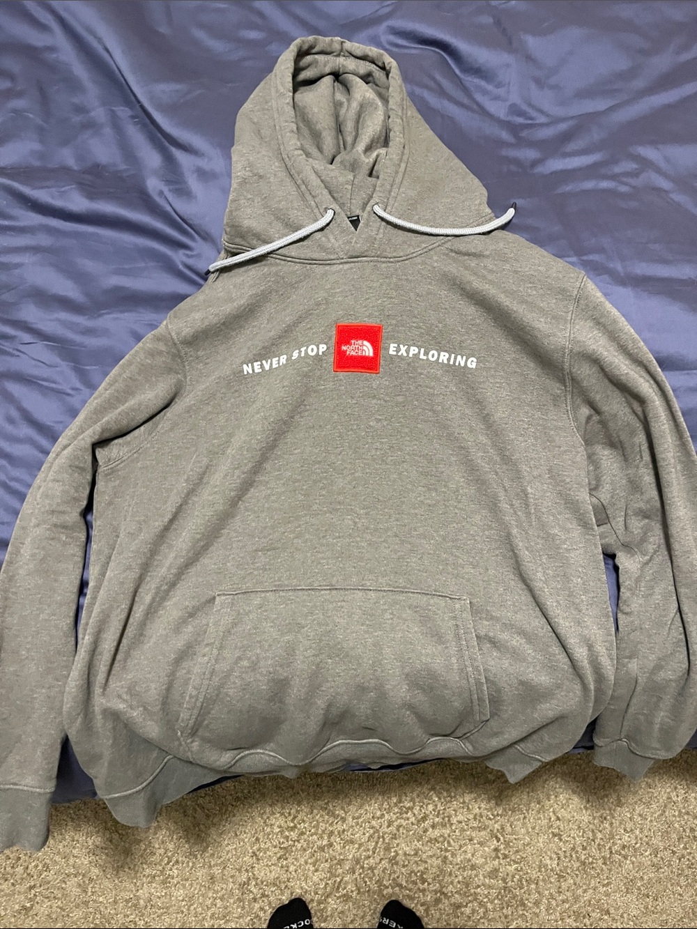 The North Face Men's Gray Hoodie with Red Logo Patch